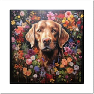 Cute floral dog, labrador dog Posters and Art